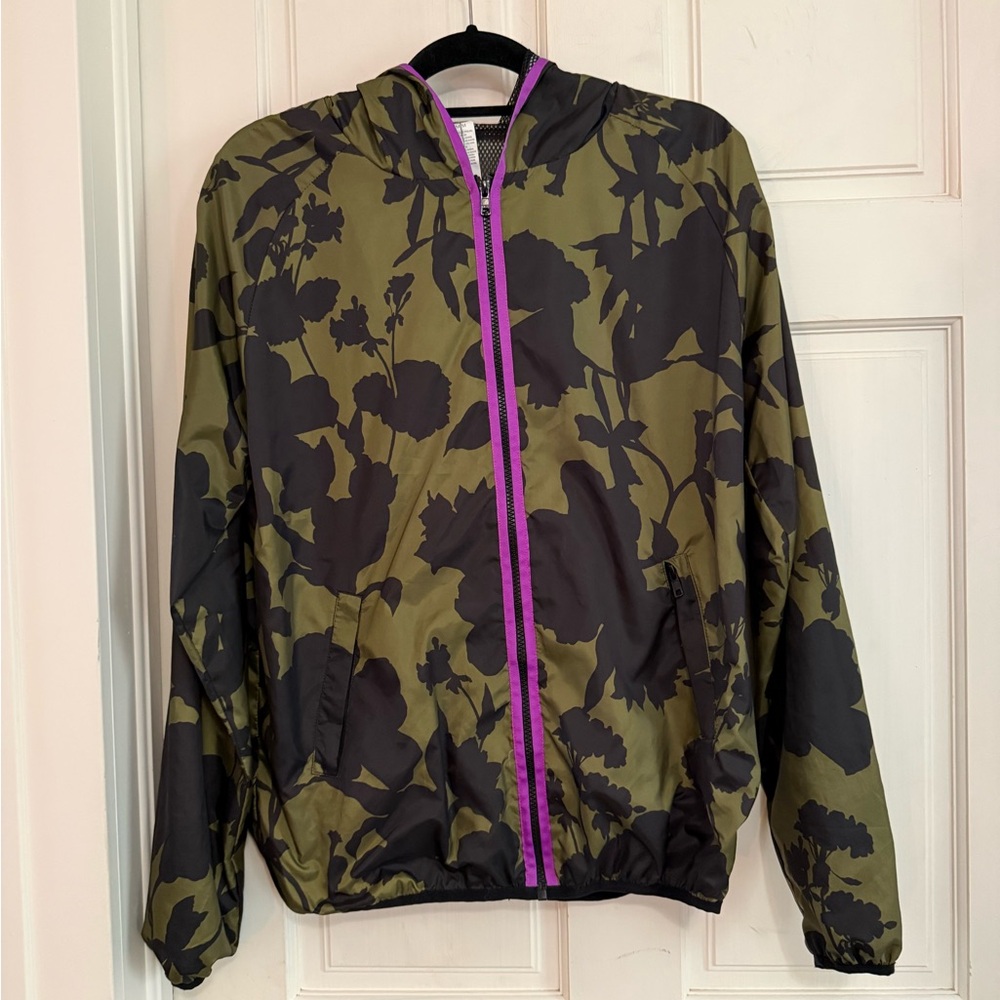 Olive Green Floral Jacket with Purple Trim